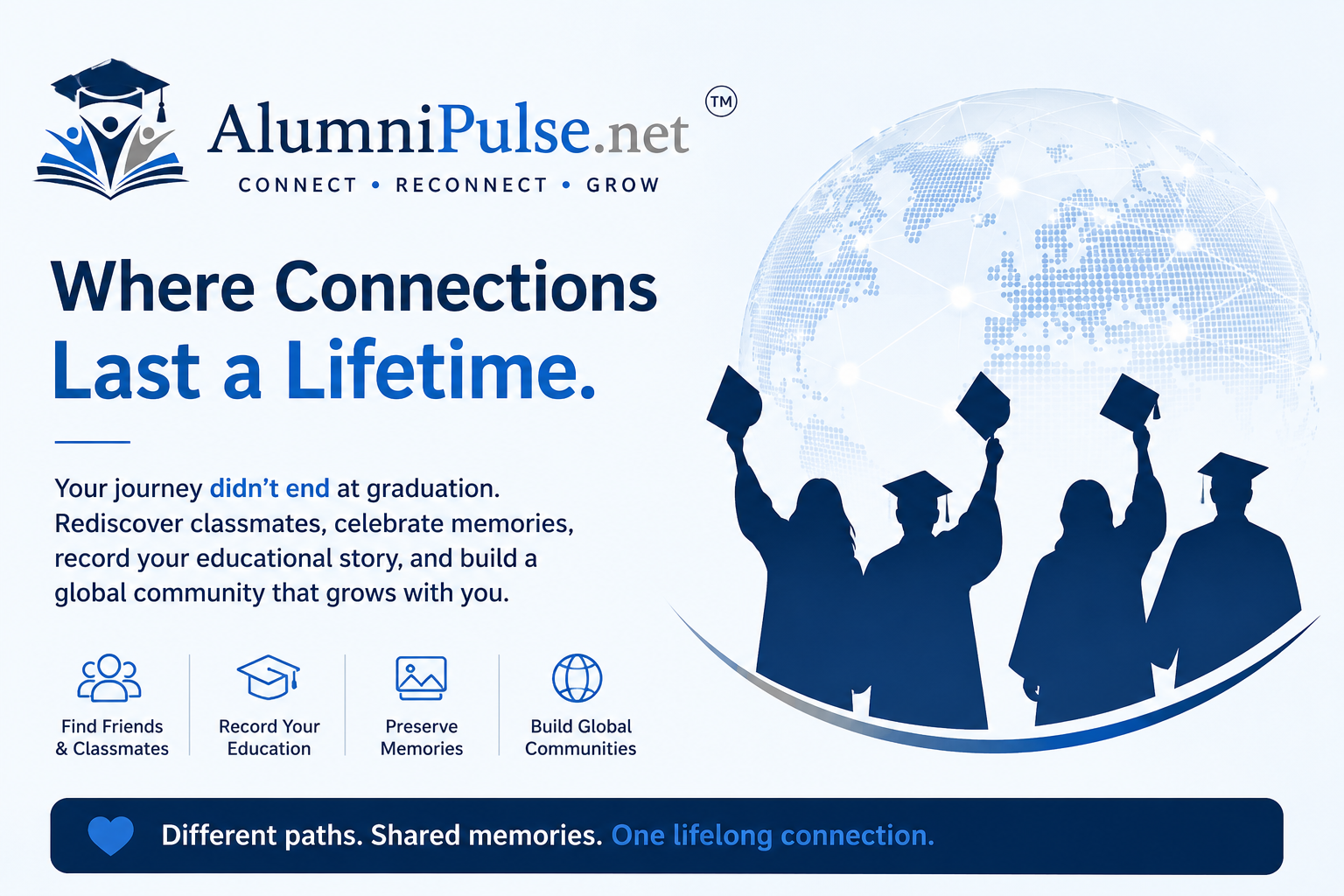 AlumniPulse — Where connections last a lifetime. Find friends & classmates, record your education, preserve memories, build global communities.
